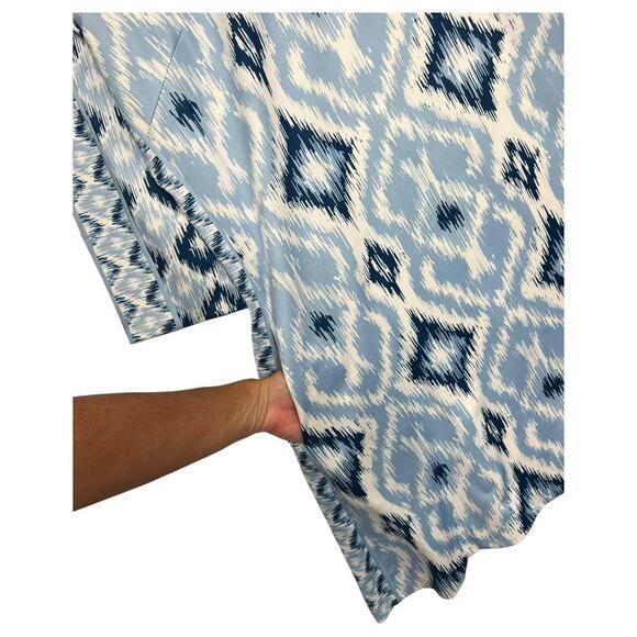 Gretchen Scott Dress Womens Small Blue White Ikat 3/4 Sleeve Shift Pockets - Picture 4 of 15